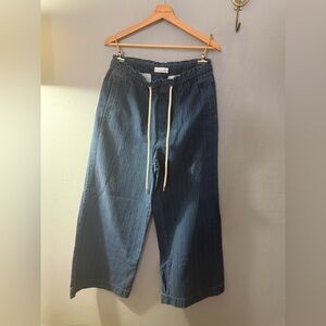 LOFT Navy Ribbed Drawstring Wide-Leg pants with Cream Cord